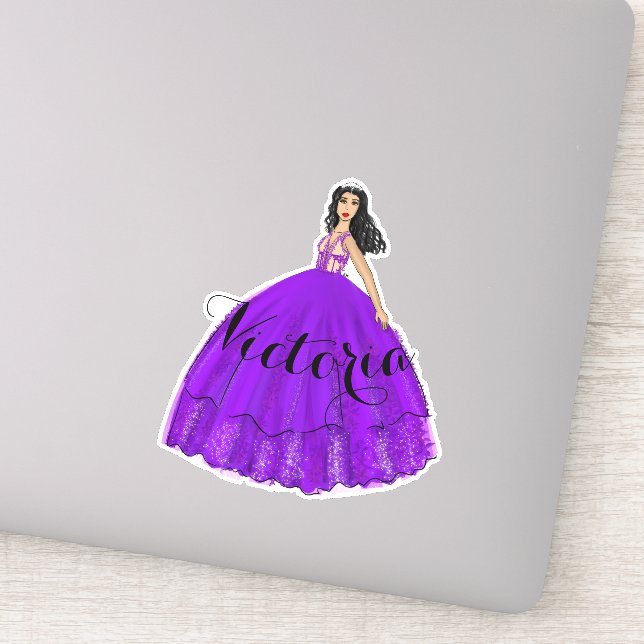 Autocollant de nom personnalisé pourpre Quinceaner (Détail)