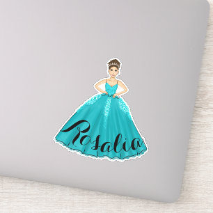 Autocollant de nom personnalisé Quinceañera turquo