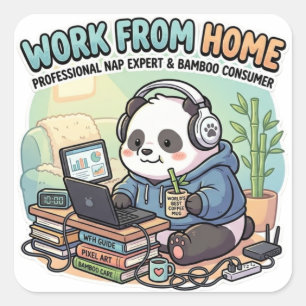 Autocollant de panda mignon travaillant depuis la 