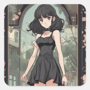 Autocollant de petite robe noire d'inspiration ani