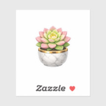 Autocollant de pot en marbre à succulente rose ave