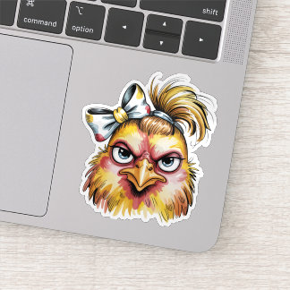 Autocollant de poule grincheuse sassy nœud jaune c