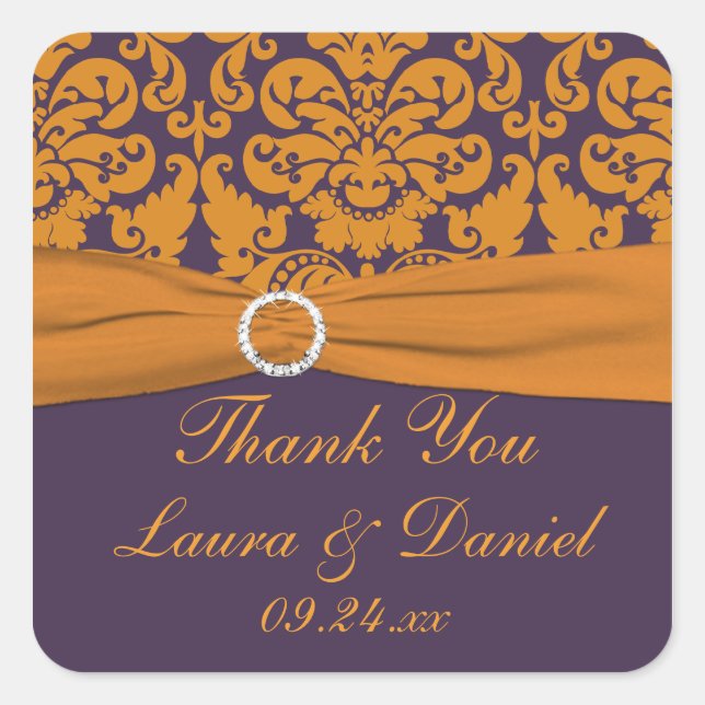 Autocollant de préférence Mariage damassé violet e (Devant)