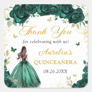 Autocollant de princesse Quinceañera floral vert é