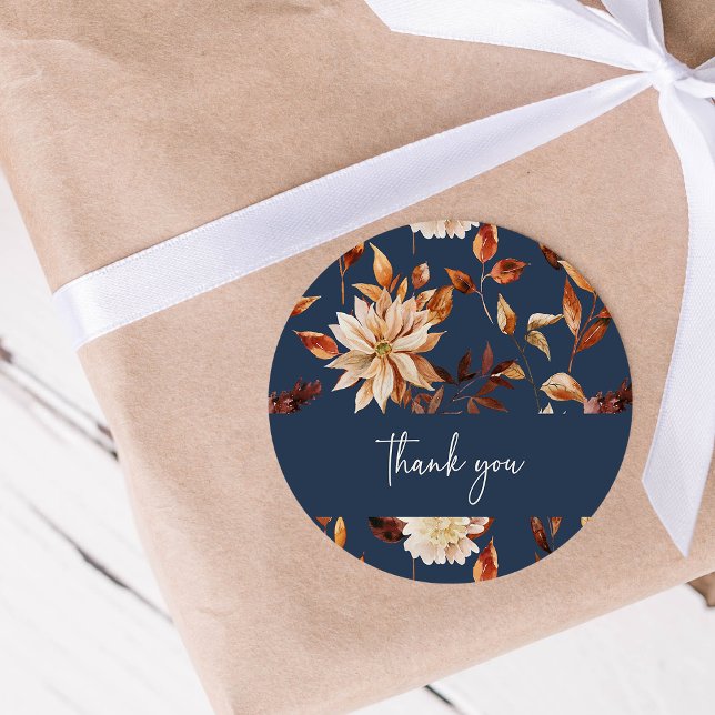 Autocollant de remerciement de Black Fall (Navy Blue Fall Watercolor Floral Thank You Sticker by Painted Paperie
)