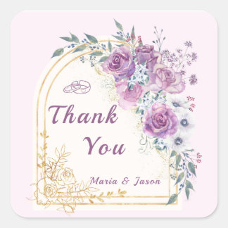 Autocollant de remerciement de mariage floral or p