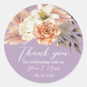 Autocollant de remerciement de mariage floral pêch