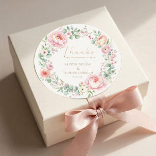 Autocollant de remerciement de mariage floral rose