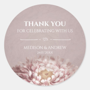 Autocollant de remerciement de mariage floral rose