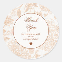 Autocollant de remerciement floral beige élégant m