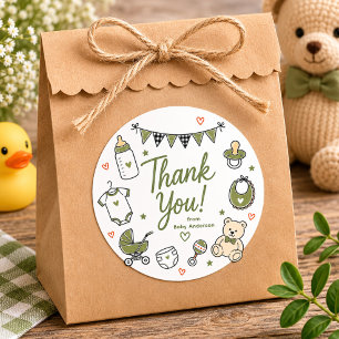 Autocollant de remerciement pour Baby Shower Vert 