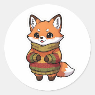 Autocollant de renard chibi mignon en pull d'autom