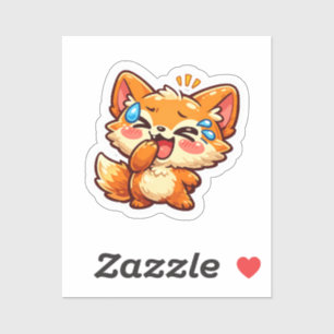 Autocollant de renard orange Kawaii mignon qui rit