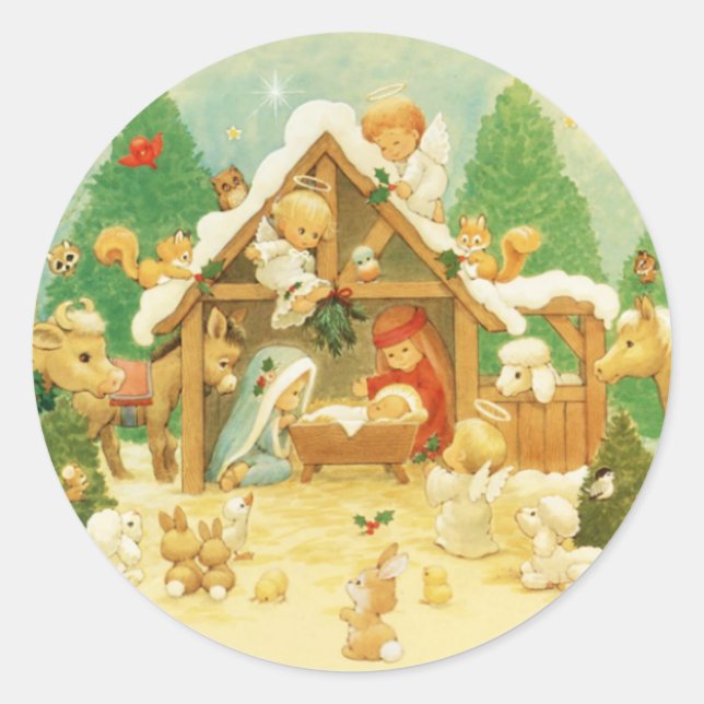 Autocollant de scène de la Nativité mignonne (Devant)