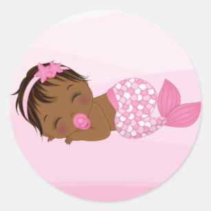 Autocollant de sirène rose, fille afro-américain