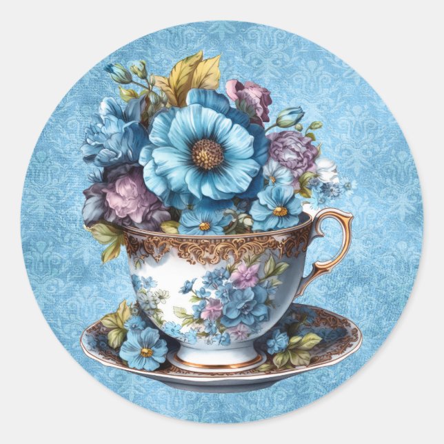Autocollant de Tasse à Thé Floral Rond (Devant)