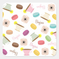 Autocollant de tasses de thé et d'anémones de