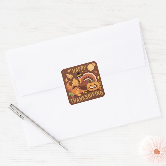 Autocollant de Thanksgiving Dindon Automne Joyeux (Enveloppe)