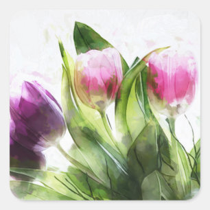Autocollant de tulipes roses et violettes à l'aqua