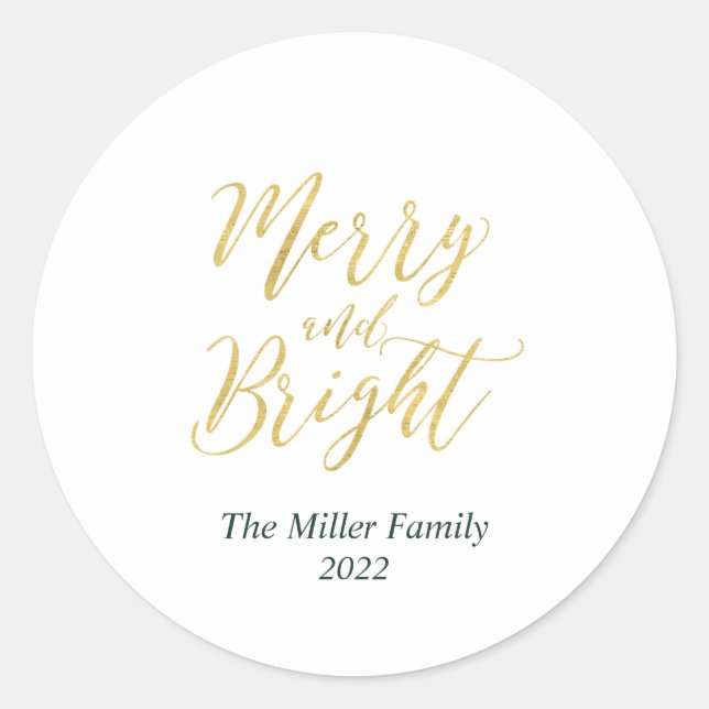 Autocollant de vacances de Noël Gold Merry & Brigh (Devant)