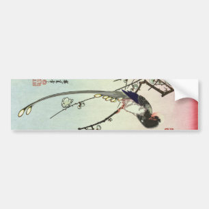 Autocollant De Voiture 梅に尾長鳥, prunier de 広重 et oiseau, Hiroshige, Ukiyo-e