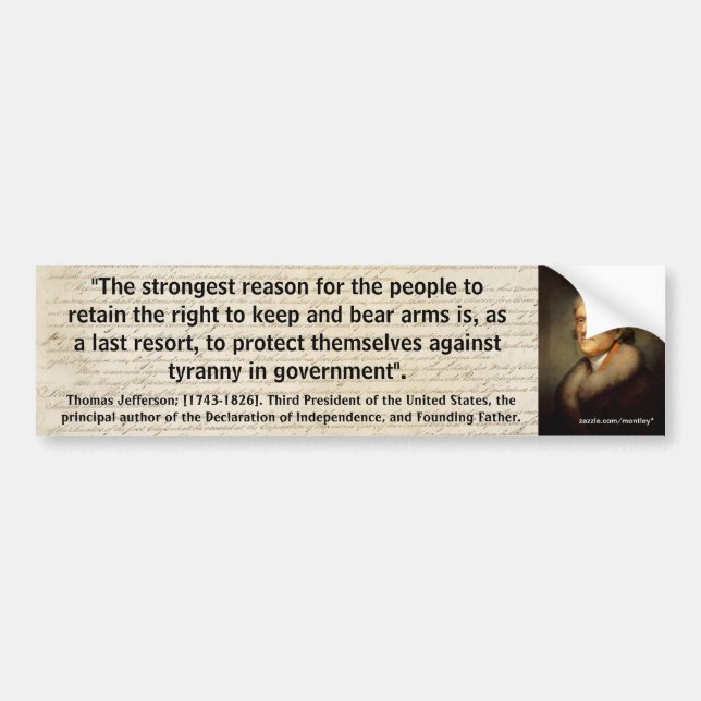 Autocollant De Voiture 2ème AMENDEMENT QUOTE_01 de THOMAS JEFFERSON (Devant)