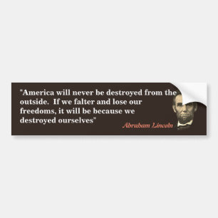 Autocollant De Voiture Abraham Lincoln Quota On America's Destruction