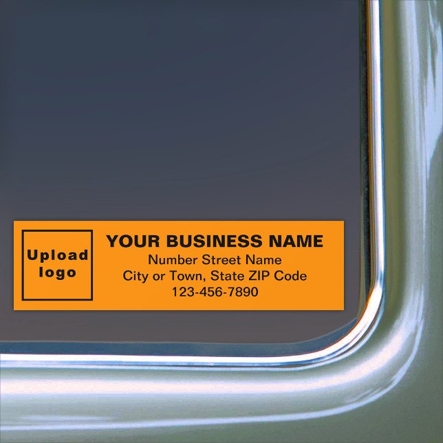 Autocollant De Voiture Adresse professionnelle et numéro de téléphone en  (Your business name, logo, address and phone number on orange color bumper sticker.)