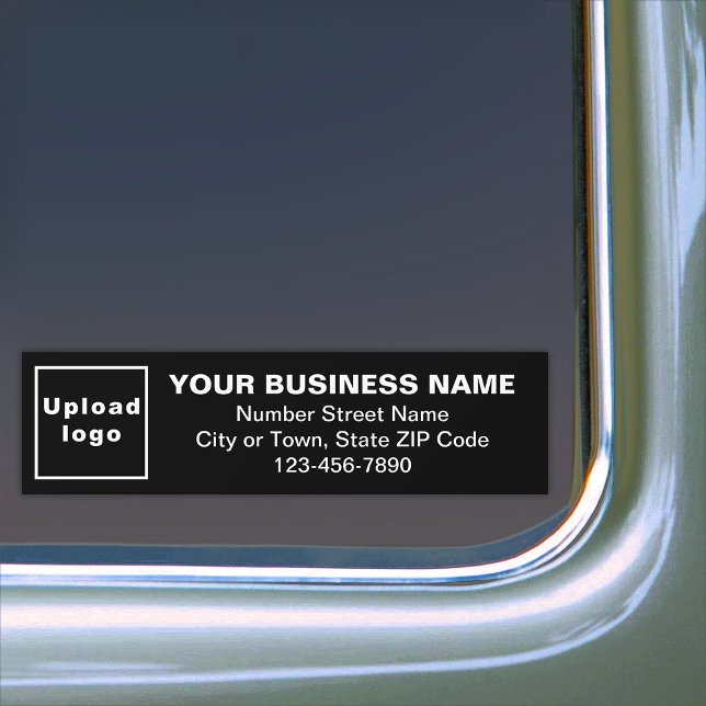 Autocollant De Voiture Adresse professionnelle et numéro de téléphone en  (Your business name, logo, address and phone number on black bumper sticker.)