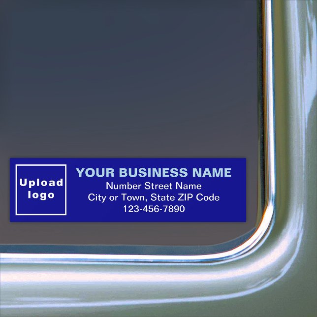 Autocollant De Voiture Adresse professionnelle et numéro de téléphone en  (Your business name, logo, address and phone number on blue bumper sticker.)