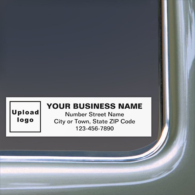Autocollant De Voiture Adresse professionnelle et numéro de téléphone en  (Your business name, logo, address and phone number on white bumper sticker.)