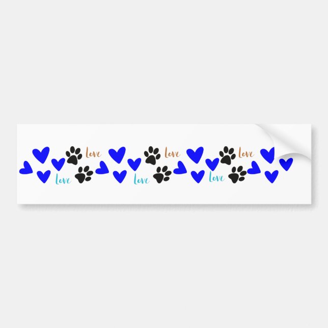 Autocollant De Voiture Aimer Chiens Coeurs et pattes (Devant)