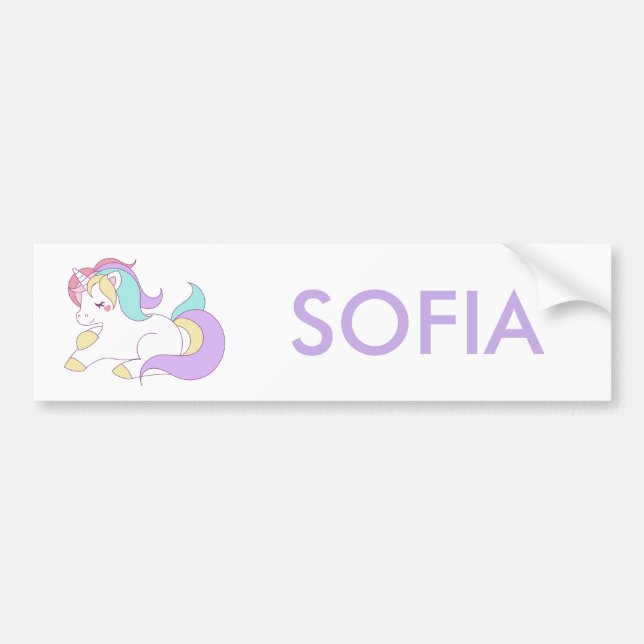 Autocollant De Voiture ajouter votre nom Cute Unicorn Personnalisé (Devant)