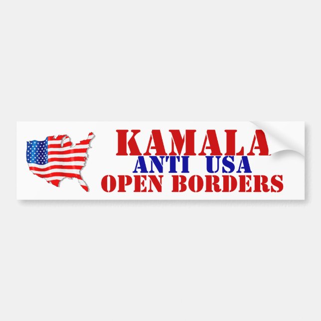 Autocollant De Voiture AMERICA KAMALA'S OPEN BORDER ANTI USA ! Drapeau (Devant)