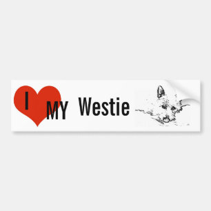 Autocollant De Voiture Amour de Westies, dessin noir et blanc