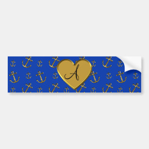 Autocollant De Voiture Ancres bleues d'or de monogramme