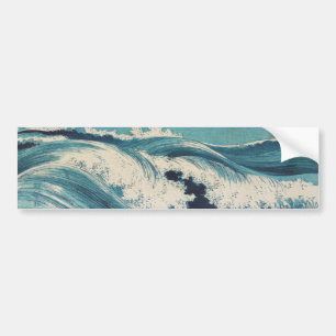 Autocollant De Voiture Antique Japonais Bleu Vagues Océan Imprimer