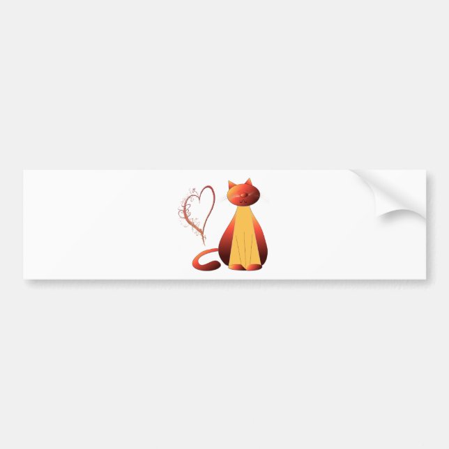 Autocollant De Voiture Art numérique mignon de chat de gingembre d'amour (Devant)