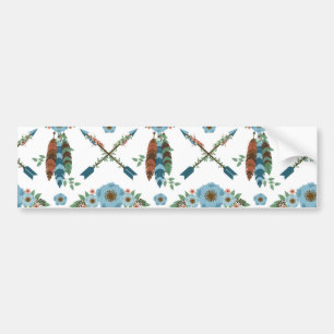 Autocollant De Voiture Attrape-rêves à plumes bohèmes Fleurs bleues Flèch
