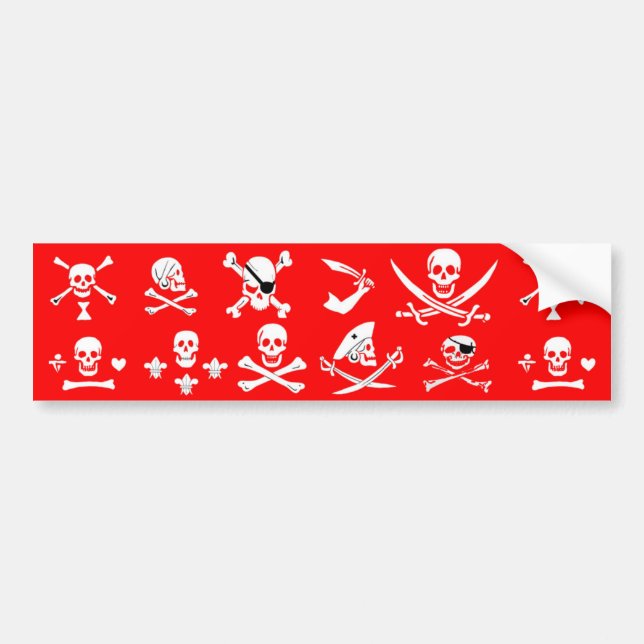 AUTOCOLLANT DE VOITURE BANNIÈRES DE PIRATE ROUGE SKULL, OBJETS TRAVERSÉS, (Devant)