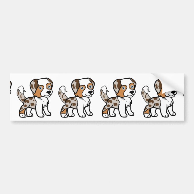 Autocollant De Voiture Berger américain miniature rouge merle avec queue (Devant)