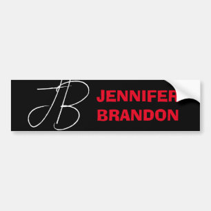 Autocollant De Voiture Black White Red Handwriting Monogramme Ajouter un