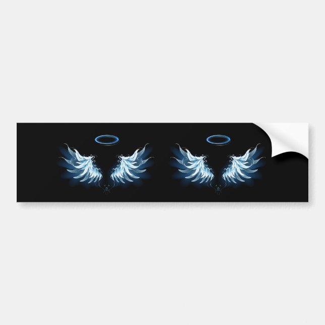 Autocollant De Voiture Blue Glowing Angel Wings on black background (Devant)