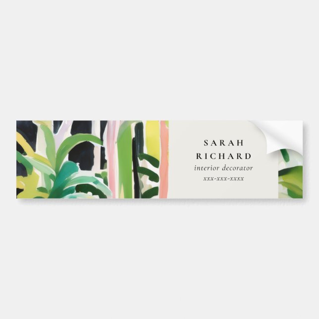 Autocollant De Voiture Boho Chic Green Tropical Leafy Foliage Botanical (Devant)