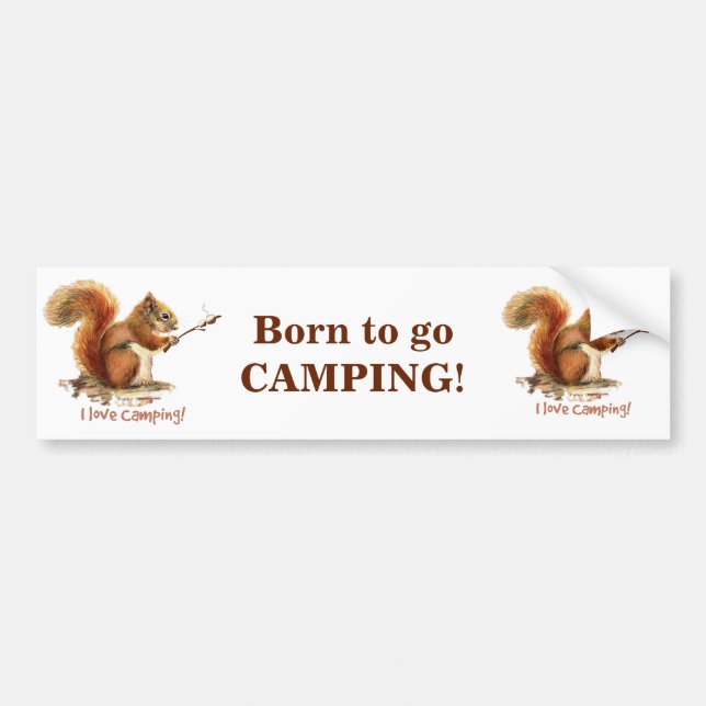 Autocollant De Voiture BORN TO GO CAMPING Fun Squirl Cute Animal quota (Devant)