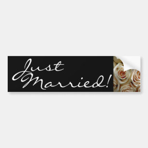 Autocollant De Voiture Bouquet de rose crème - Juste marié Bumpersticker
