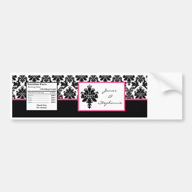 Autocollant De Voiture Bouteille d'eau Étiquette noir Hot rose Damask Pri (Devant)