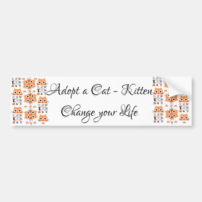 Autocollant De Voiture Bumper Sticker Chat Kitten Adopter (Devant)