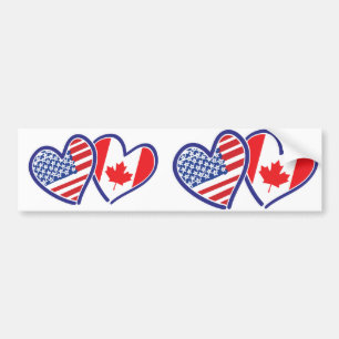 Autocollant De Voiture Canadien et coeurs de drapeau de l'Amérique