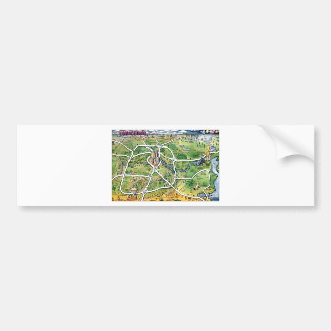 Autocollant De Voiture Carte du dessin animé de Houston au Texas (Devant)